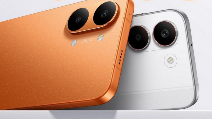 Nuevo Xiaomi Redmi Turbo 5 Max en colores naranja y blanco, mostrando su doble cámara con estabilización óptica